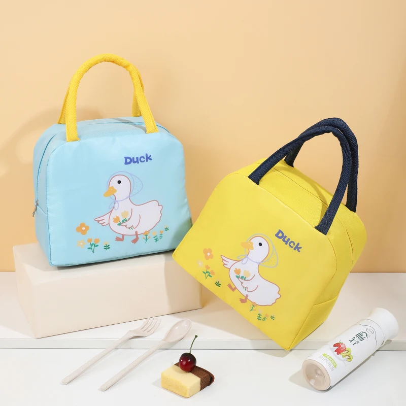 Cute Duck Lunch Bag Reusable Lunch Box Tote Bag Kawaii Animal Lunch Bag Cooler Handbag for Picnic Office Work Travel