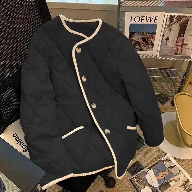 

Куртка на хлопковой подкладке для девочек в сетку, утепленная осенне-зимняя корейская версия, женское студенческое короткое пальто, куртка-пуховик, теплый топ