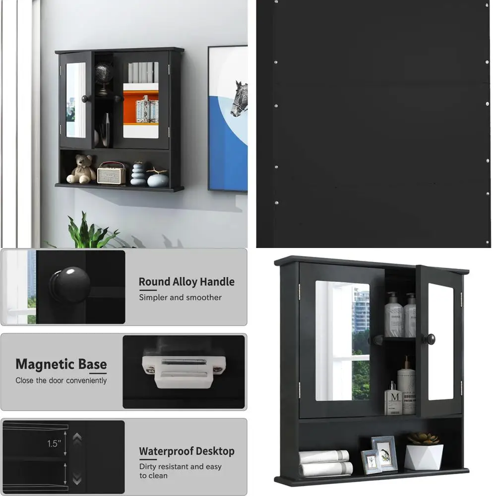 

Double-Door Wooden Over-Toilet Storage Cabinet with 3 Shelves