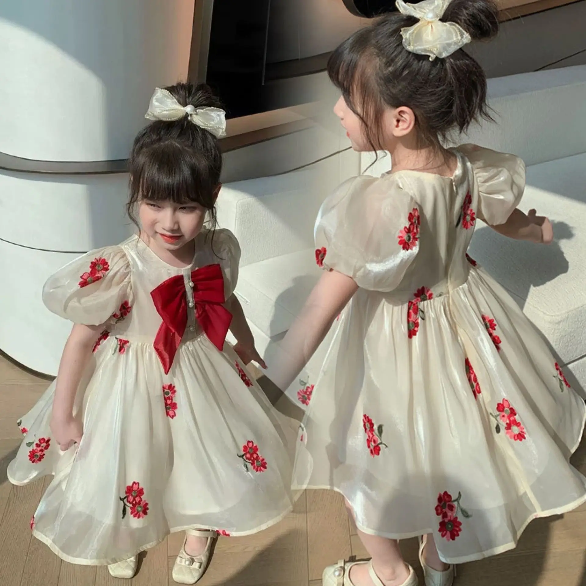 

Summer Sweet Princess Dress for Girls Summer Style Children's Three Dimensional Bow Dress Baby Kids Clothing for 2-6 Years Old