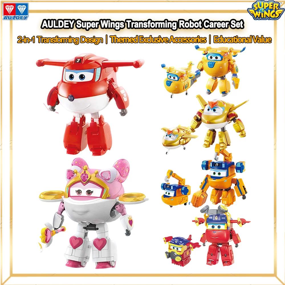 Juguetes Super Wings Altamente Restaurados, Originales de AULDEY, Figura de Acción de Jett, Marty y Tino, Robot Transformable 2 en 1, Set de Mecha Transformable en Avión