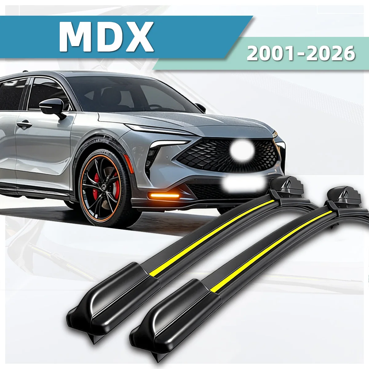 2 Stück Auto-Scheibenwischerblätter passend für Acura MDX (2001-2026) Naturkautschukstreifen, geräuschlos, ohne Rahmen, Frontscheibenwischer, Autoteile