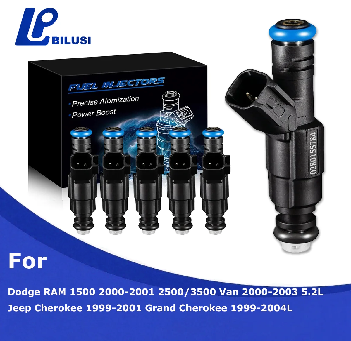 Bilusi 0280155784 inyectores de combustible 4.0L 5.2L para Jeep 1999-2004 Grand Cherokee Wrangler 1999-2001 para Ram 1500 2500 3500 2000-2003