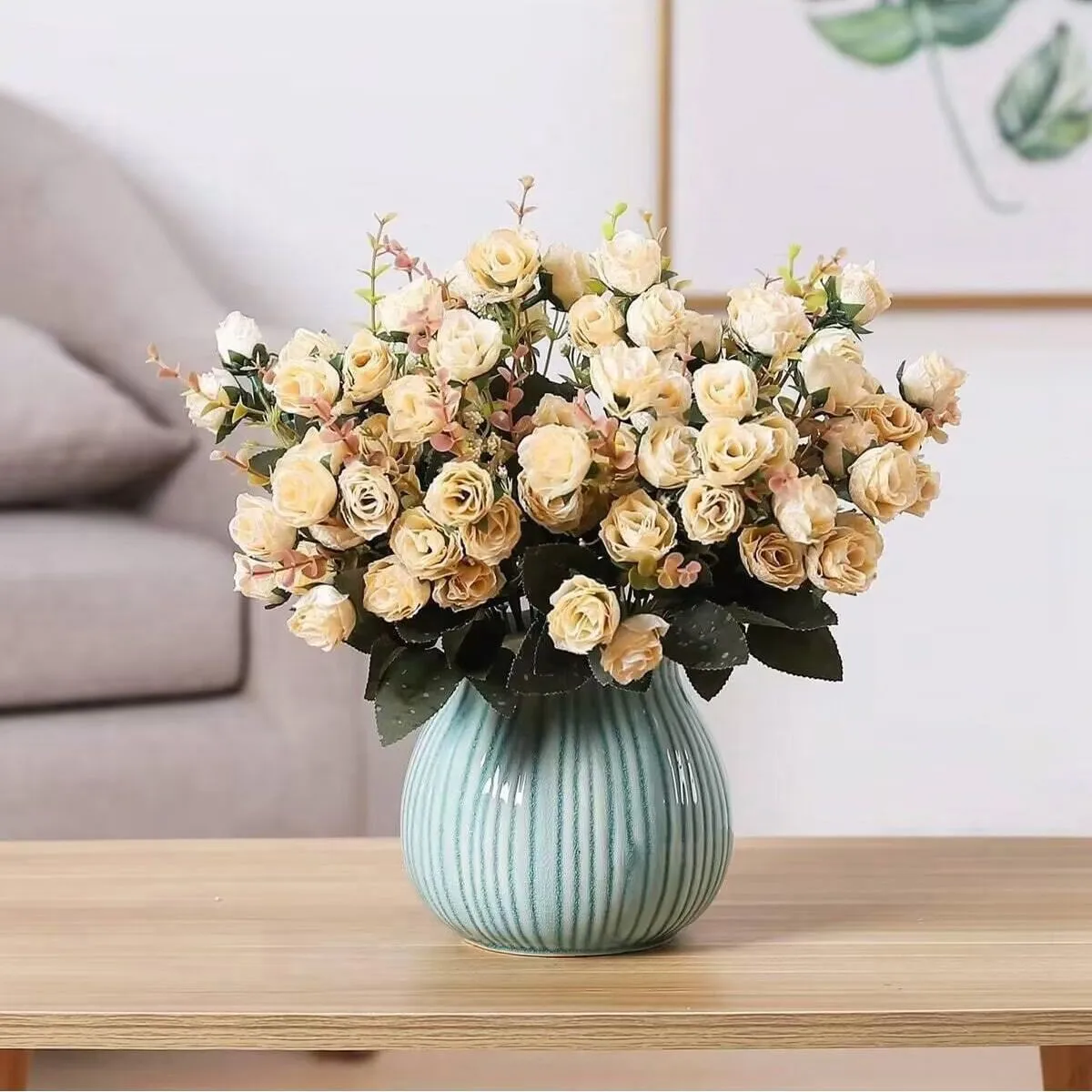 7 Forks 21 heads Artificial flowers silk Rose For Christmas Wreath Wedding  bouquet Home Arrangement Vase Window Sill  Decoratio