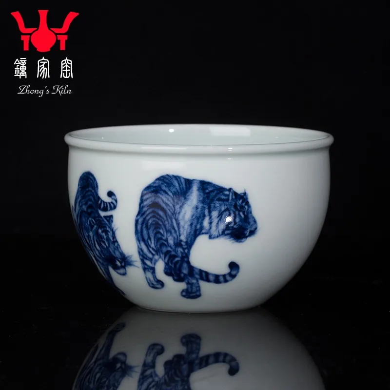 Zhongjia Kiln Tea Cup Personal Special Blue and White Master Cup Single Cup Jingdezhen Blue and White Wood Kiln Kung Fu Wufu Tea