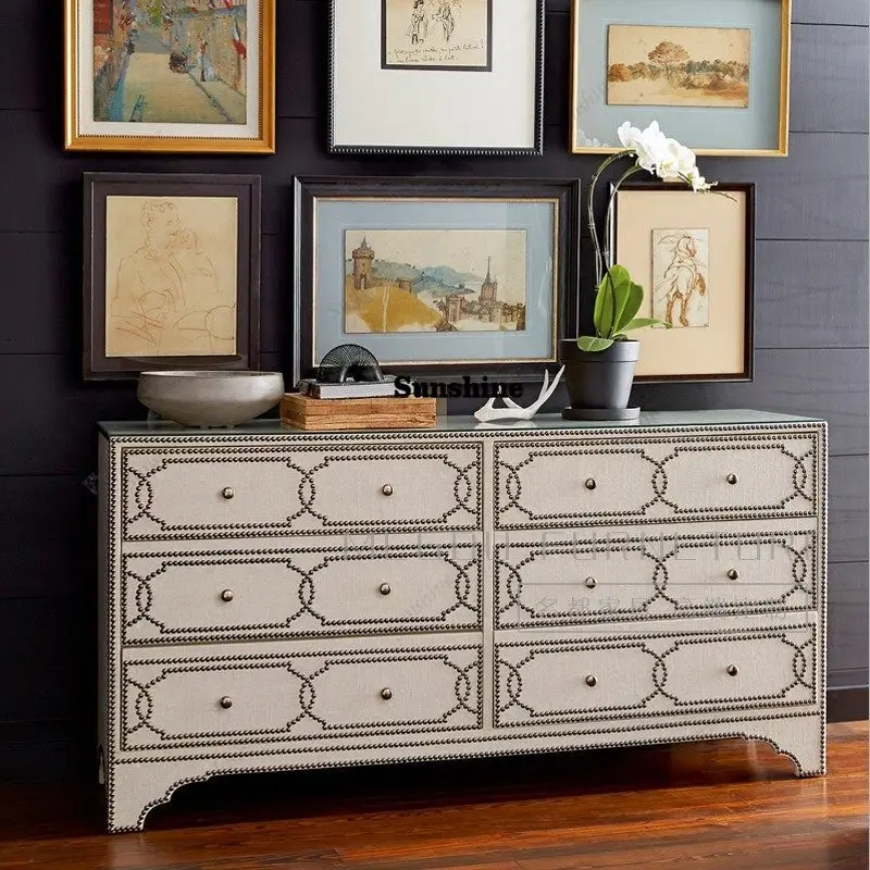 

High-end custom solid wood chest, neoclassical fabric, living room decoration, corridor, simple storage