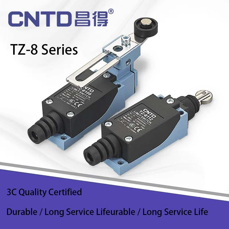CNTD TZ-8 Series Limit Switch IP65 Waterproof Roller Lever Industrial Position Switch 1NO+1NC Mechanical Travel Switch CE CCC
