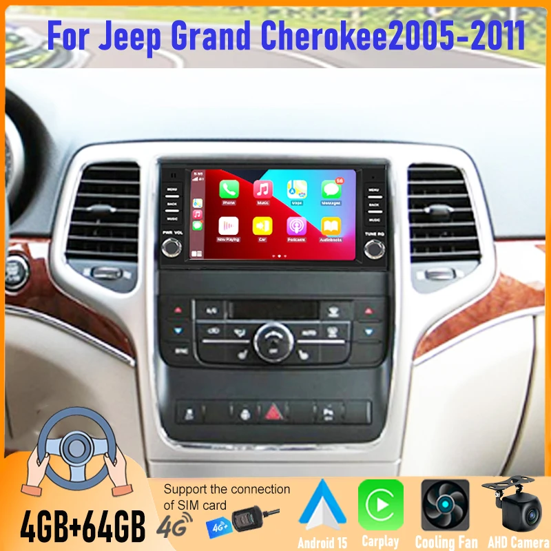 

7'' Android Car Stereo 4+64GB For Jeep Grand Cherokee 2005-2011 Autoradio Carplay GPS Navi BT Head Unit Canbus Camera FM