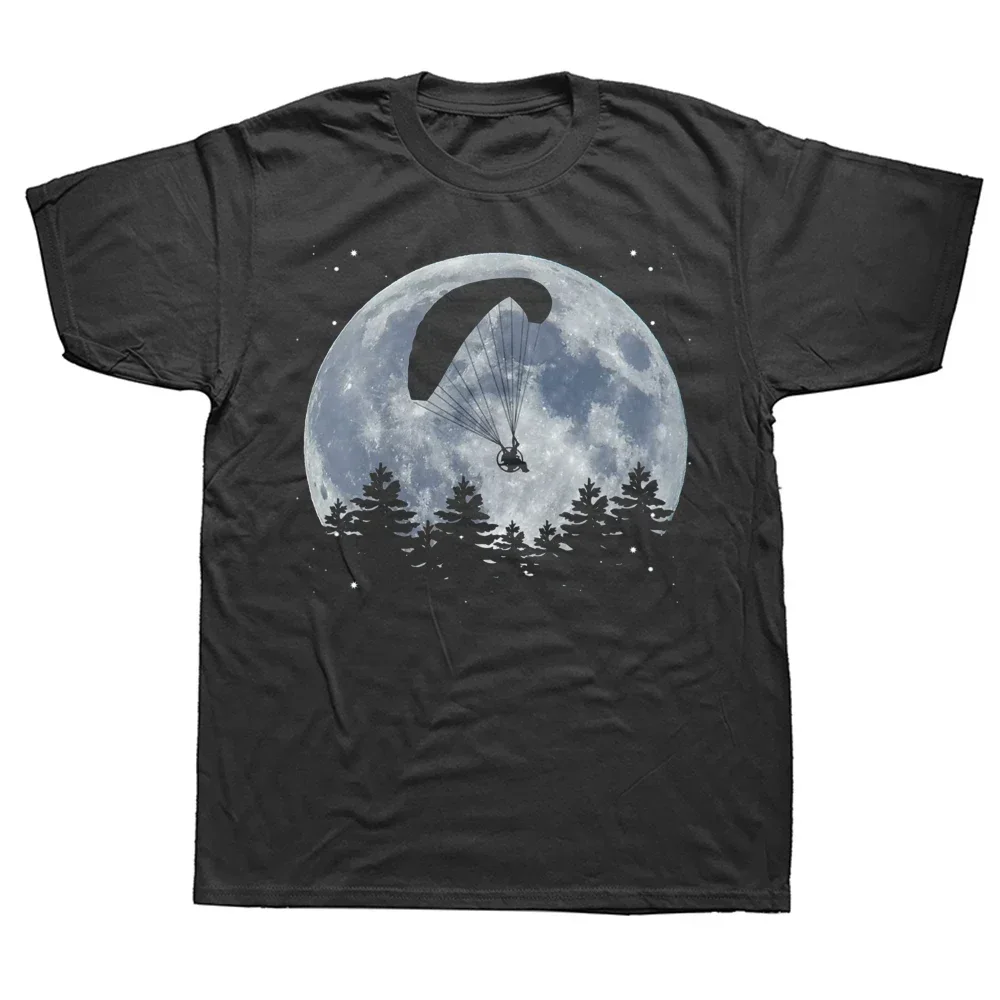 Funny Paragliding Flying Parachute Moon T Shirts Summer Style Graphic Cotton Streetwear Short Sleeve Birthday Gifts T-shirt Men