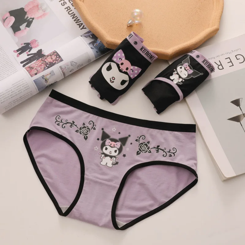 Sanrio Cartoon Kuromi Anime Peripheral Cute Pink Black Lace Sexy Underwear Girls Briefs Bow Tie Gift Kawaii New Wholesale