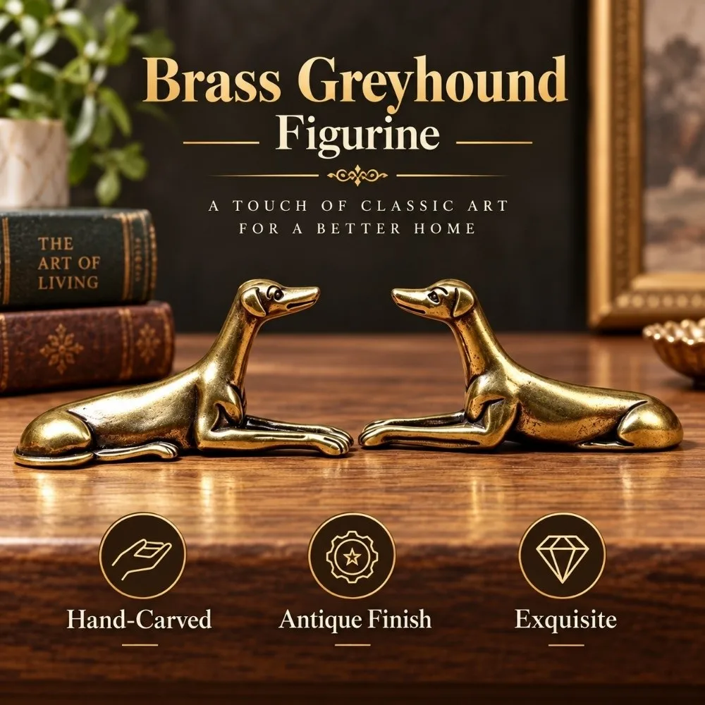 Hand-Carved Brass Greyhound Figurine Exquisite Elegant Desktop Figurine Ornament Antique Finish Vintage Miniature Dog Statue