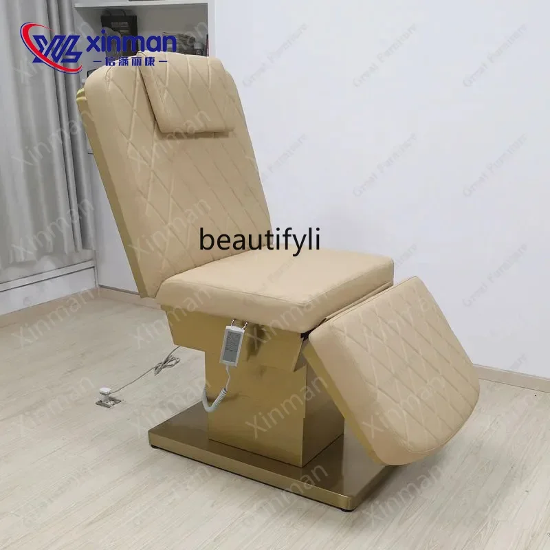 

A38 Modern PU Leather Gold Stainless Steel Base Facial Spa Bed Electric Adjustable, Massage Bed