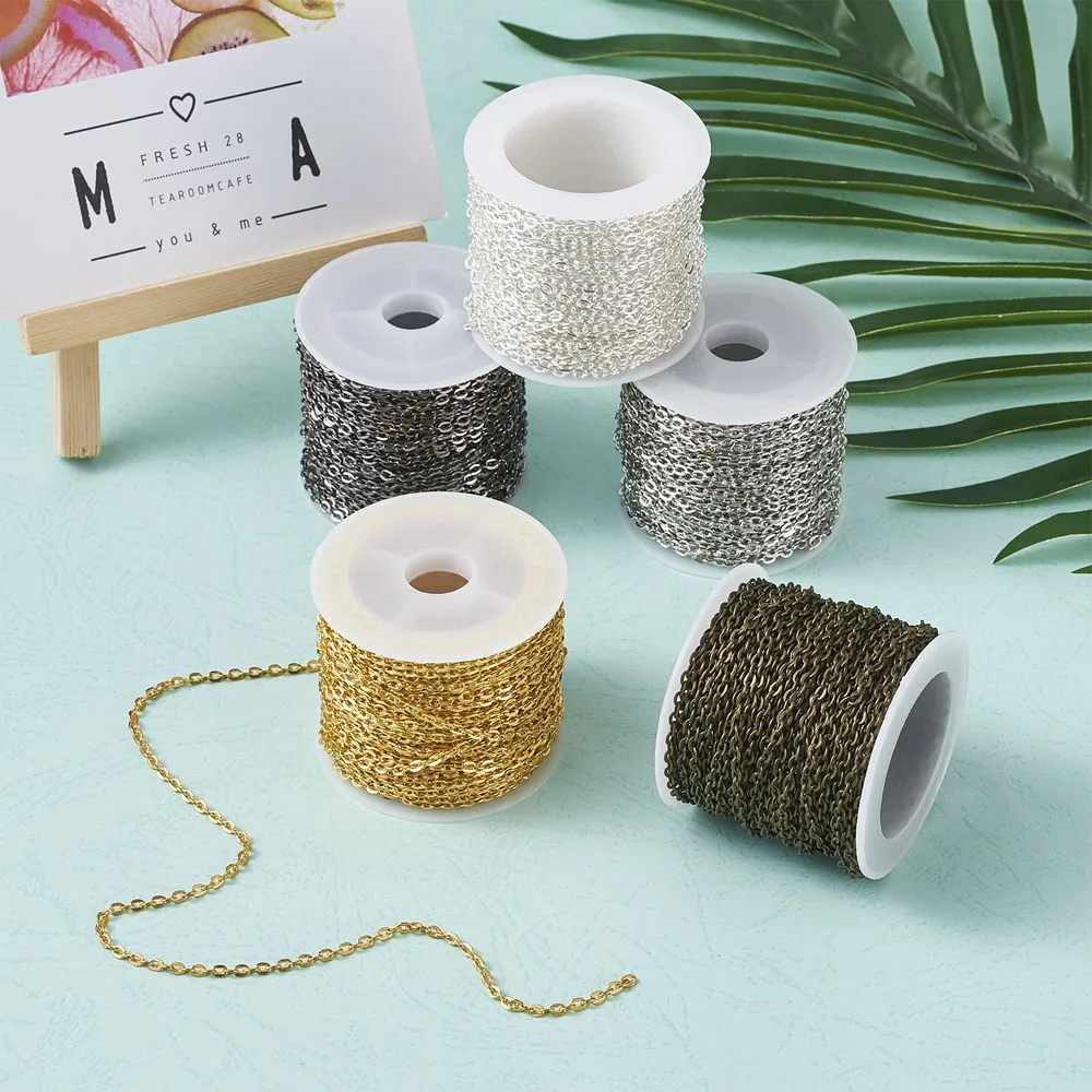 Pandahall 100m/Roll 3mm 4mm Iron Cable Chains Link Chain Cross Chain Unwelded for Jewelry Making DIY Bracelet Necklace Flat Oval