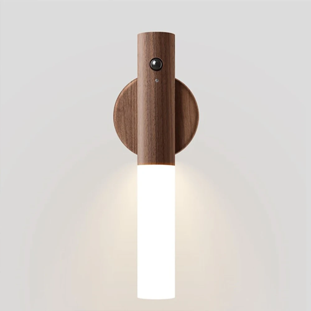 LED Wood Grain Magnetic Wall Lamp Motion Sensor USB Night Light Cabinet Closet light Staircase Bedroom Table Bedside Lighting