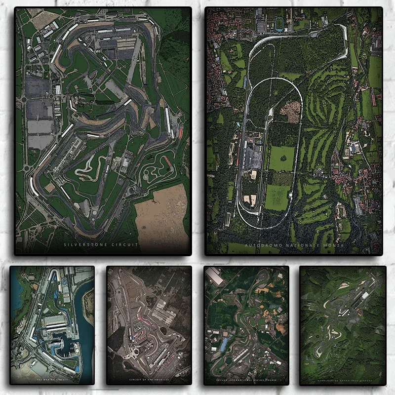 Pop F1 circuito de pista ilustrado Monza, póster estético 3D, fórmula Grand Prix, impresión en lienzo, arte de pared, decoración de la habitación de los conductores del hogar