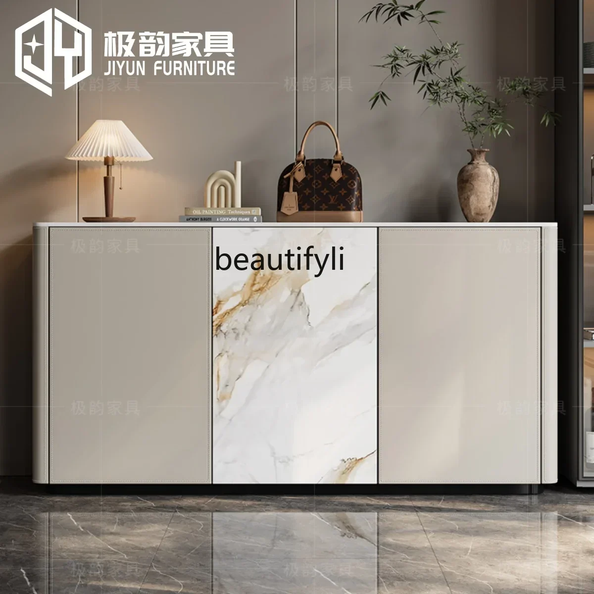 cqyMinimalist entrance cabinet Italian rock slab dining side cabinet household partition living room storage decorative cabinet