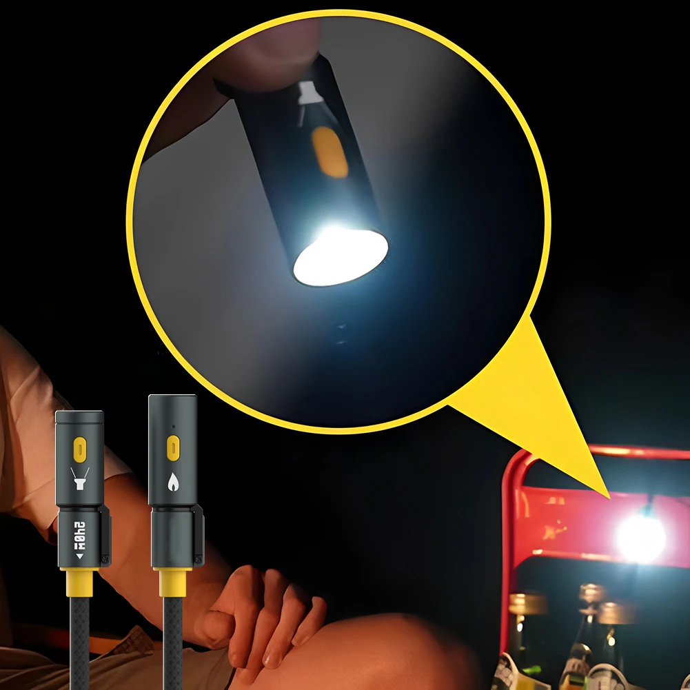 كابل شحن متعدد USB C بقدرة 240 وات مع ولاعة وإضاءة LED، سلك شحن سريع للهاتف، سلك شاحن متعدد للتخييم والضوء