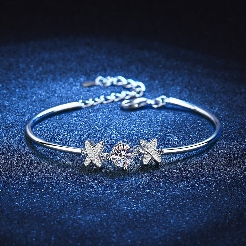 18K gold diamond bracelet, small fragrant bow bracelet, moissanite plated PT950 platinum 1 carat bracelet