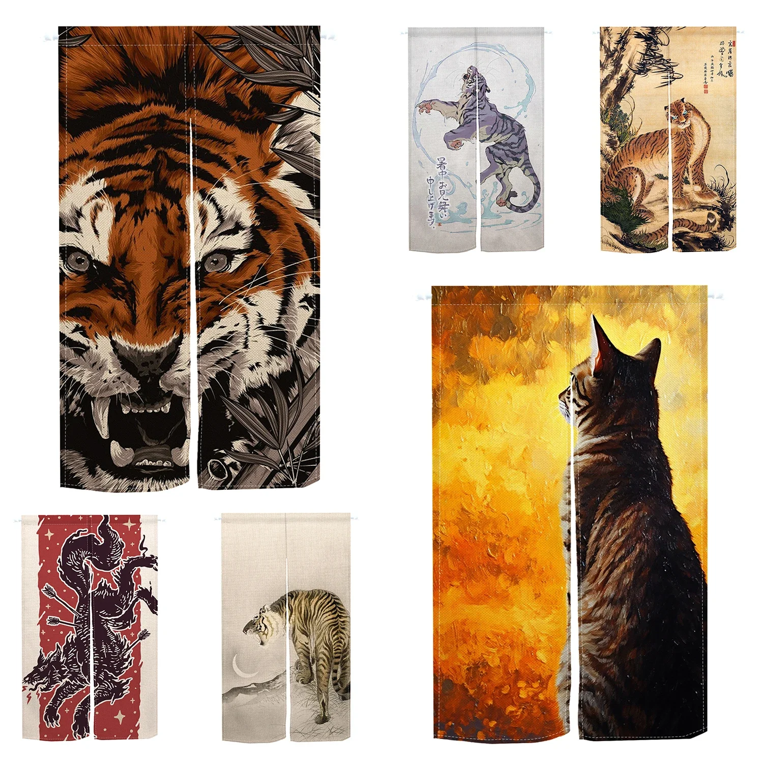 Japanese Traditional Painting Weird Tales Beasts Tiger Leopard Pattern Door Curtain Ukiyo-e Southeast Asian Door Curtain Noren