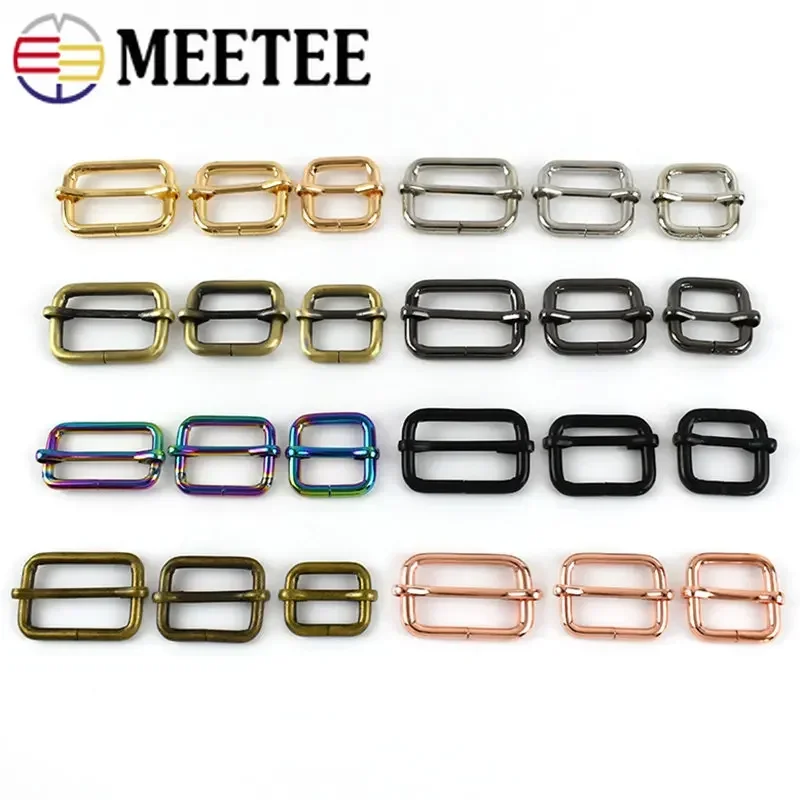 Meetee 10Pcs 13-50mm Bag Strap Slider Metal Buckles Handbags Tri-glides Roller Pin Buckle Webbing Adjuster Belt Clasp Accessoies