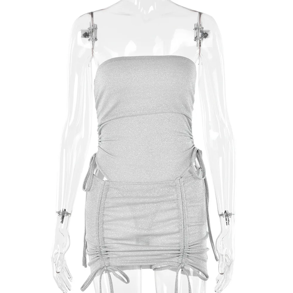 ชุดเซ็ตสองชิ้นแฟชั่นฤดูใบไม้ผลิ 2023 ชุดเดรสเข้ารูปผูกเชือกแบบเซ็กซี่