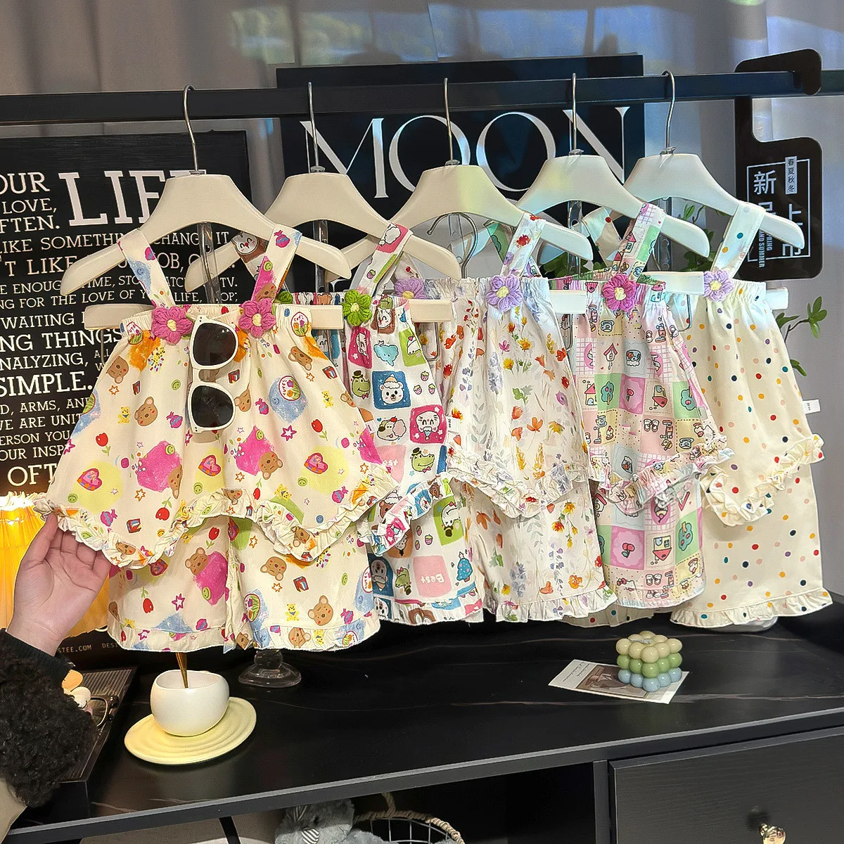 Conjunto de 2 piezas para niñas, top floral + pantalones cortos, conjunto de ropa de verano delgada para niños