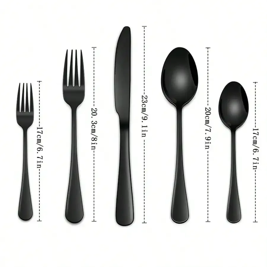 20 Piece Black Silverware Tableware Set Includes Bonus 4 Steak Knives, Stainless Steel Flatware Set For 4, Novelty Flatware Cutlery Set, Include Knife Fork Spoon, Modern Mirror Polished Dining Utensil Set Dishwasher For Home Restaurant