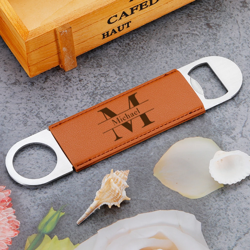 Custom Leather Bottle Opener Engraved Name Beer Opener Personalized Wedding Gifts for Husband Groomsmen Bar Logo Wine Opener