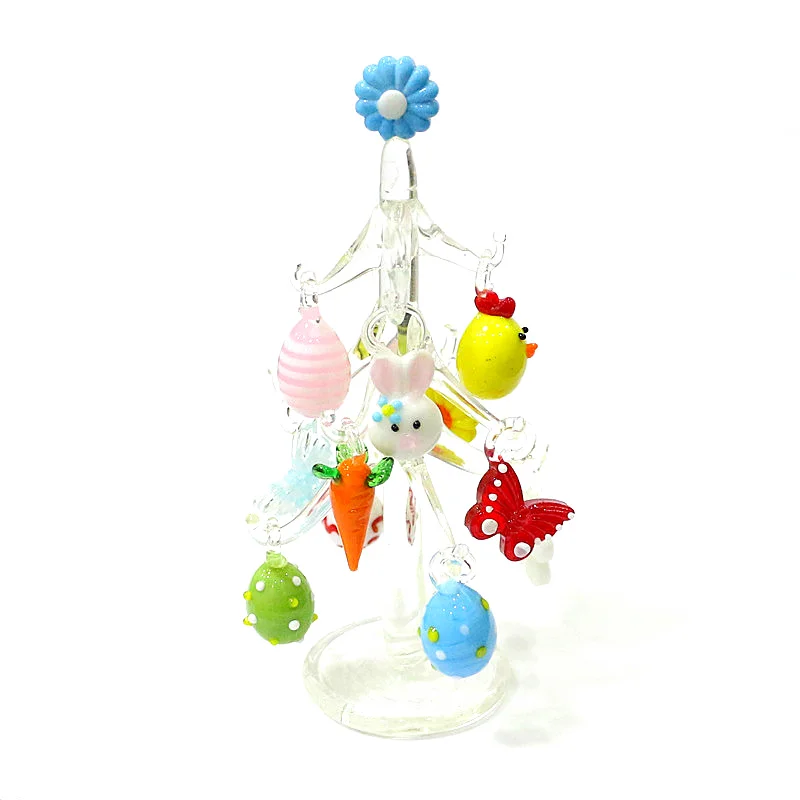Handmade Murano Glass Crafts Clear Tree Model Figurines Ornaments Easter Home Decor Simulation Tree With 12 Pendant Accessories