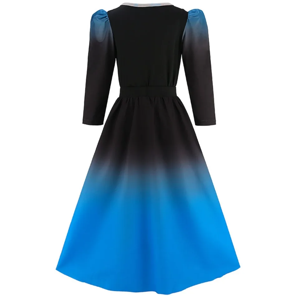 Girls Black Blue Gradient Jumpsuit Costume Puff Sleeve Irregular Hem Kids Halloween Cosplay Role Play Performance Dress TAN06