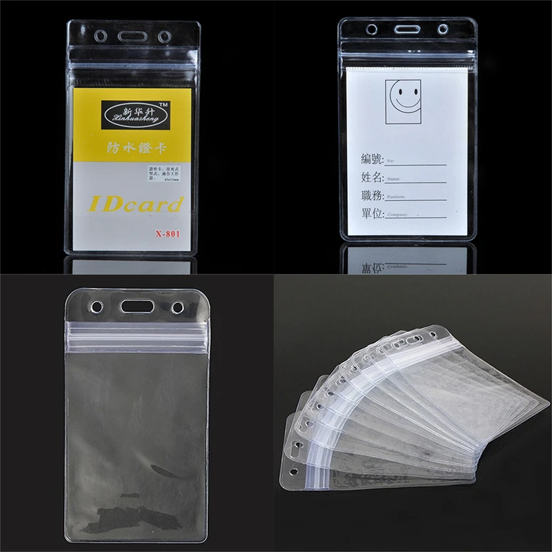 Porte-cartes en plastique transparent étanche, étiquette de nom verticale, fermeture éclair, porte-cartes d'identité, conviviale ré, chaud, nouveau, 10 pièces