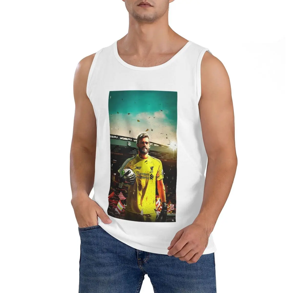 Camiseta Sem Mangas Alisson Becker 100% Algodão para Homens, Roupas de Treino e Esporte, Camiseta de Gola Redonda Masculina