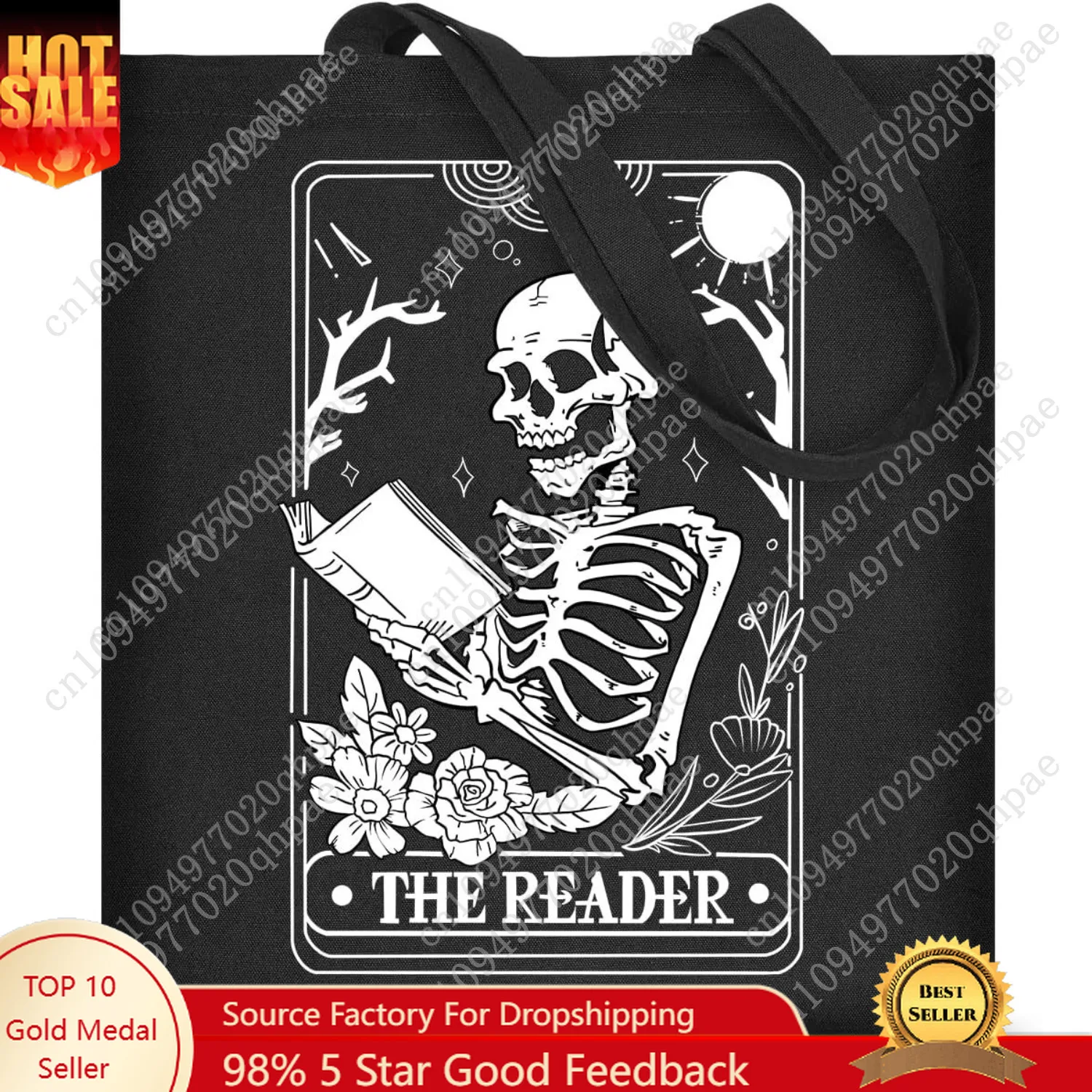

AUSVKAI Canvas Tote Bag Aesthetic for Women, Cute Book&skull Reusable Cloth Cotton Bags for College Shopping Beach Grocery Trend