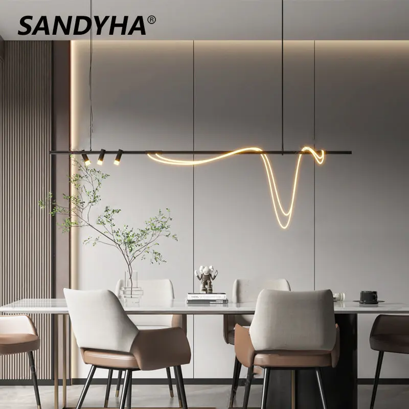 Imagem -03 - Sandyha Nordic Long Flexível Mangueira Luzes Pingente com Spotlight Lustres Lâmpada Led para Jantar Sala de Estar Lustres Home Decor