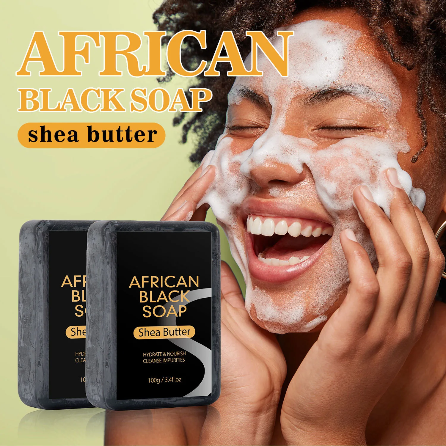 African Black Soap Shea Butter Moisturizing Acne Treatment Cleanser for Clear Skin Care Deep Cleaning