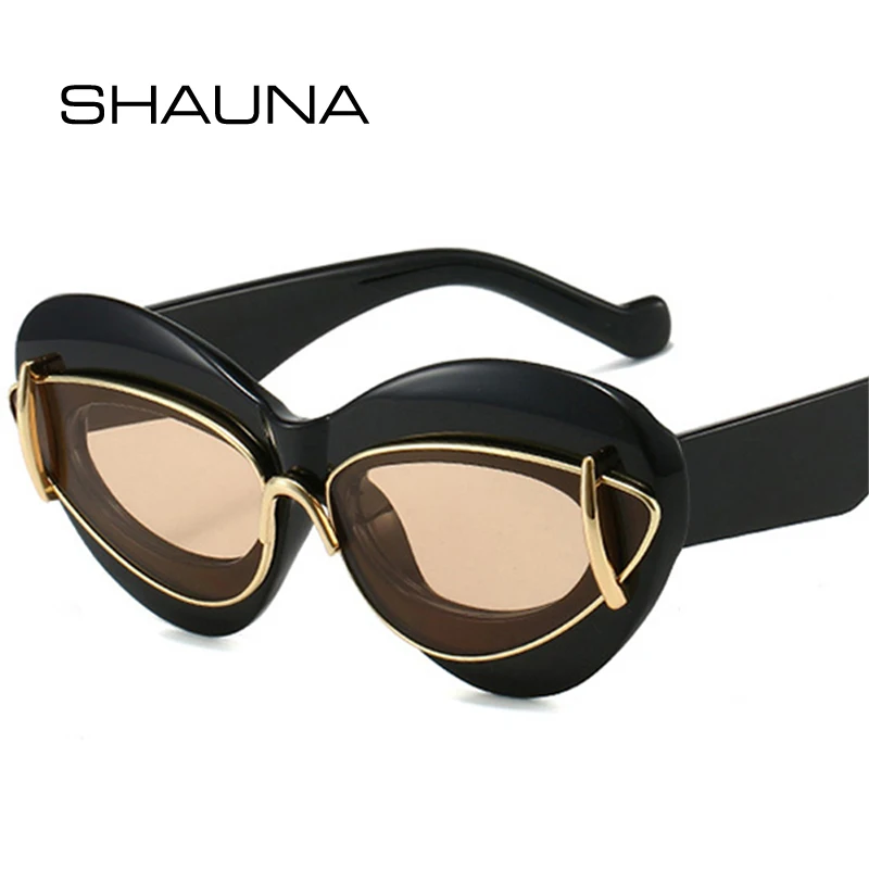 

SHAUNA Retro Oversized Cat Eye Women Sunglasses Fashion Brand Designer Men Unique Lens Shades UV400 Sun Glasses