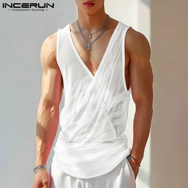 INCERUN Tops 2024 American Style Fashion Men's Personality Deconstruction Vests Casual Clubwear Hot Selling Thin Tank Tops S-5XL