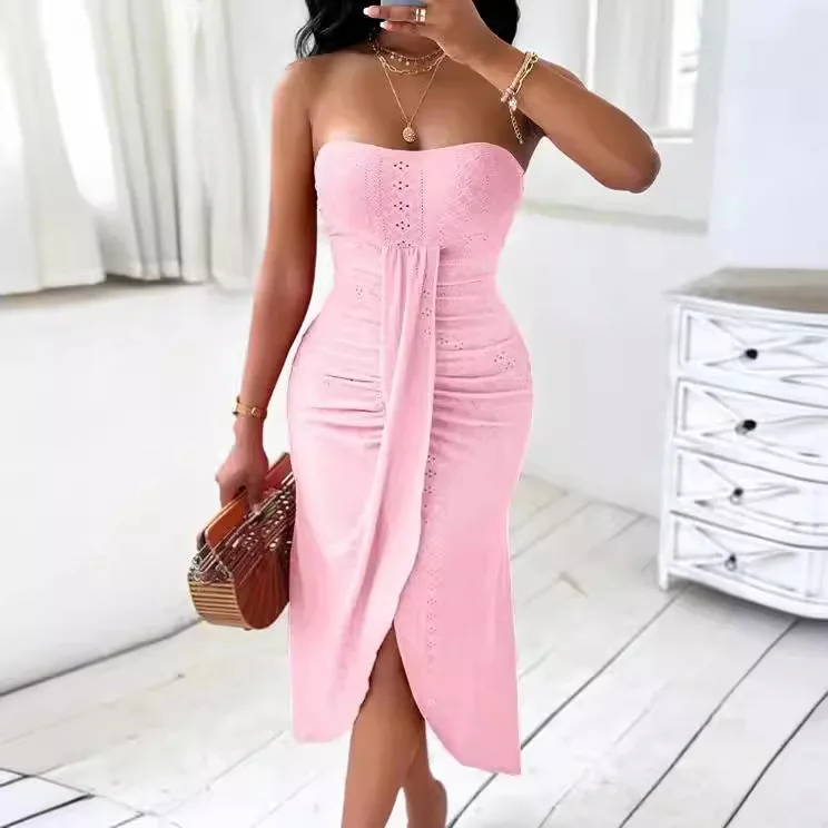 

Sexy Dress for Women New 2024 Spring/Summer Hip Hop Street Clothing with Dresses Strapless Cutouts No Collar Irregular Skirts