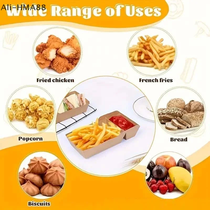 (YY) 50 قطعة من ورق الكرافت للاستعمال مرة واحدة، صينية تقديم الطعام، شبكتين، بطاطس خفيفة، بطاطس، سلطة الدجاج، كرتون، إخراج الحاويات للحفلات #5