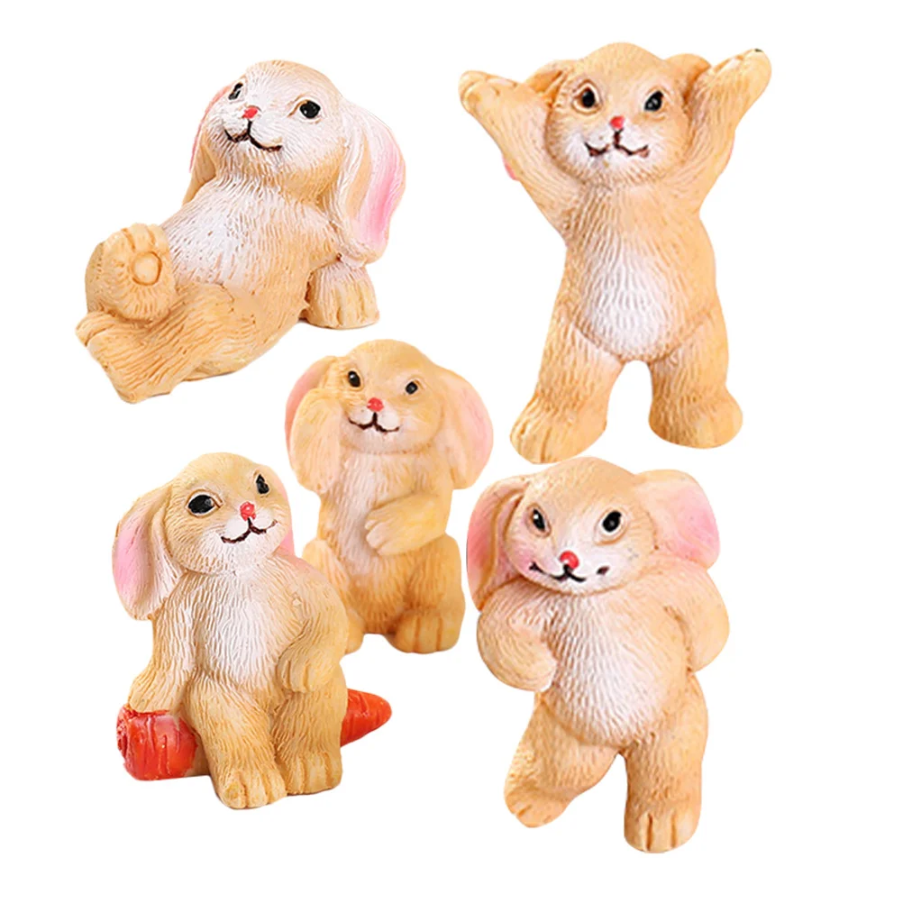 

5Pcs Micro Landscape Resin Bunny Decoration Small Craft Desktop Rabbit Ornament Table Decor Home Photo Prop Resin Bunny