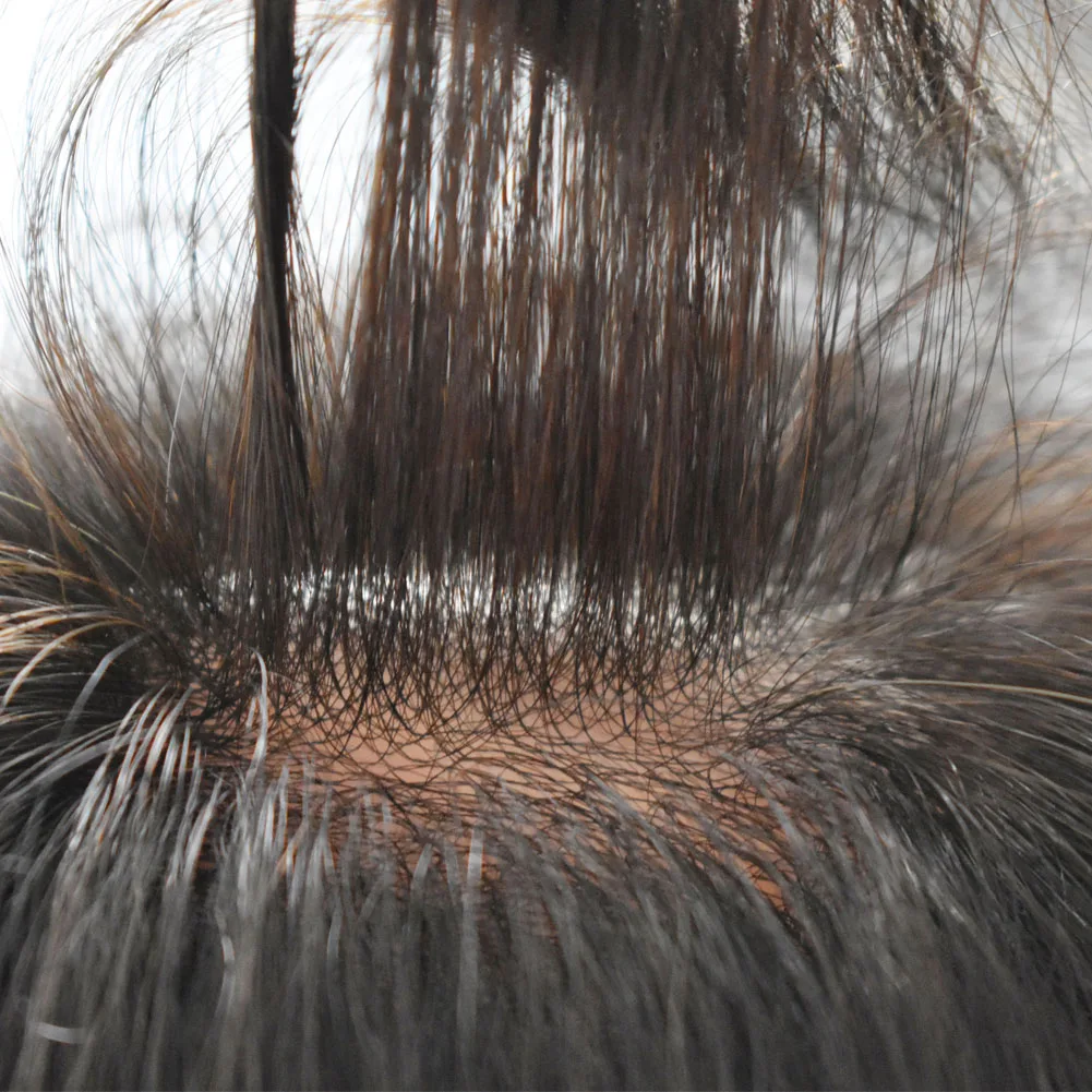 Sistem rambut palsu pengganti pria, kulit Super tipis tidak terlihat 0.06mm, sistem rambut palsu campuran v-lingkaran transparan Poly Male