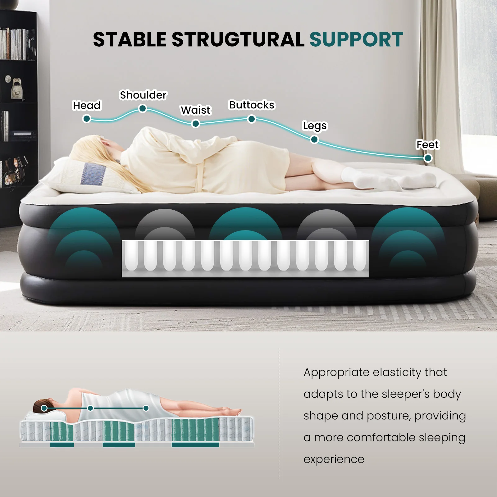 JHK 22IN Queen Size Air Mattress Blow Up Double Height Non-Slip Bottom Weight Capacity 660 lbs Air Bed for Bed Home or Camping image 5