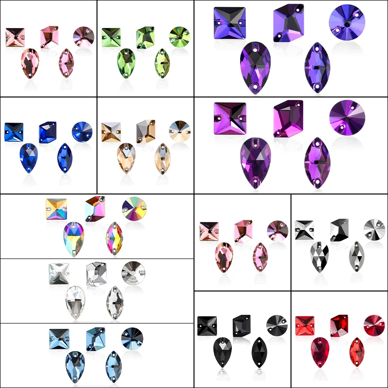 Mélange de strass en verre K9, 20 pièces, cousu à la main, cristal plat, adapté aux vêtements de bricolage, robe de mariée, accessoires de couvre-chef