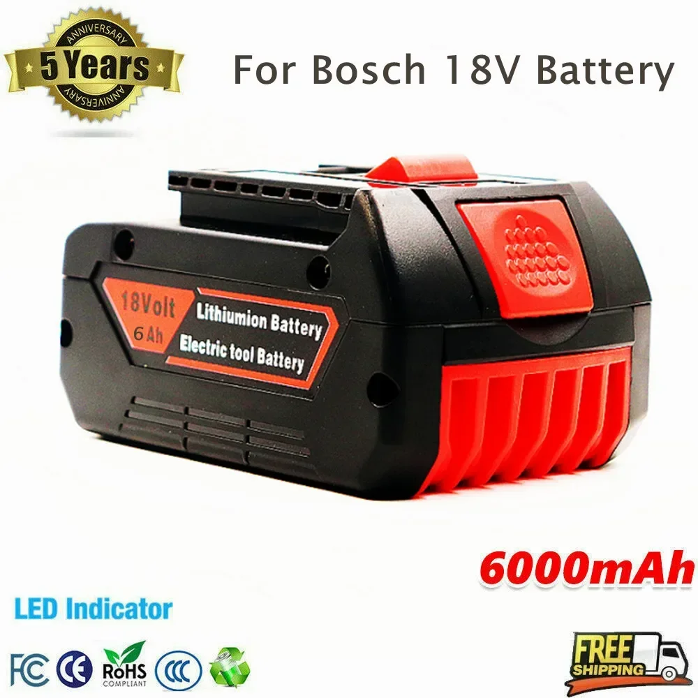 

Aleaivy 18V 6.0A Rechargeable Li-Ion Battery For Bosch 18V Power Tool Backup 6000mah Portable Replacement BAT609 Indicator Light