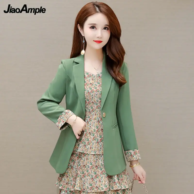 Women\'s Spring Autumn Elegant Professional Wear 2022 New Casual Suit Coat Dress 2 Piece Female Vintage Blazers Floral Midi Skirt