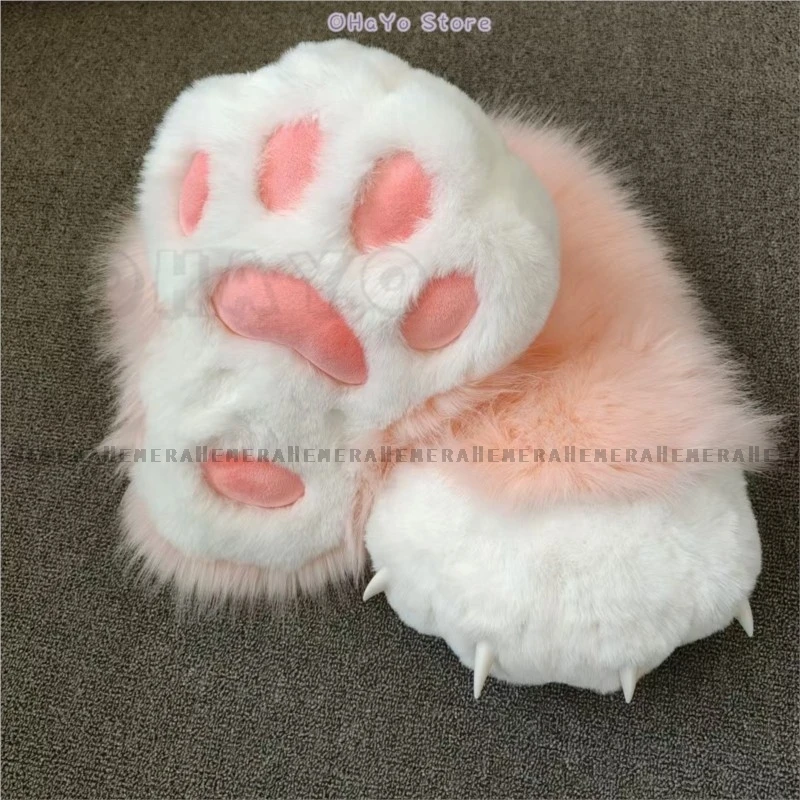 Fursuit Paws Cosplay Shoes Boots Props Accessories Furry Cat Boots Indoor Footwear Fluffy Animal Style Party Wearable Kig Sock