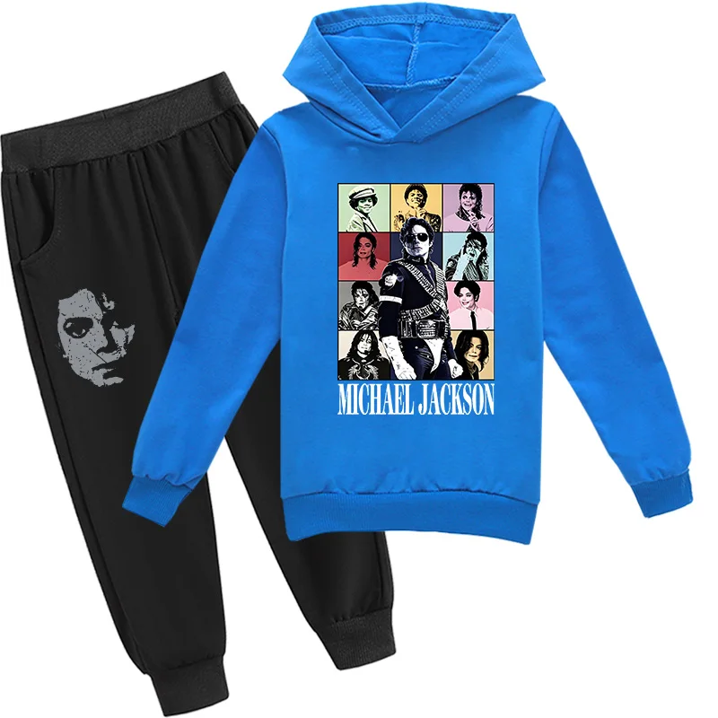 Kids Casual Fashion King of Pop Michael Jackson Hoodie Clothing Set Autumn Boys Hooded Sweatshirt + Pants Anime Costume