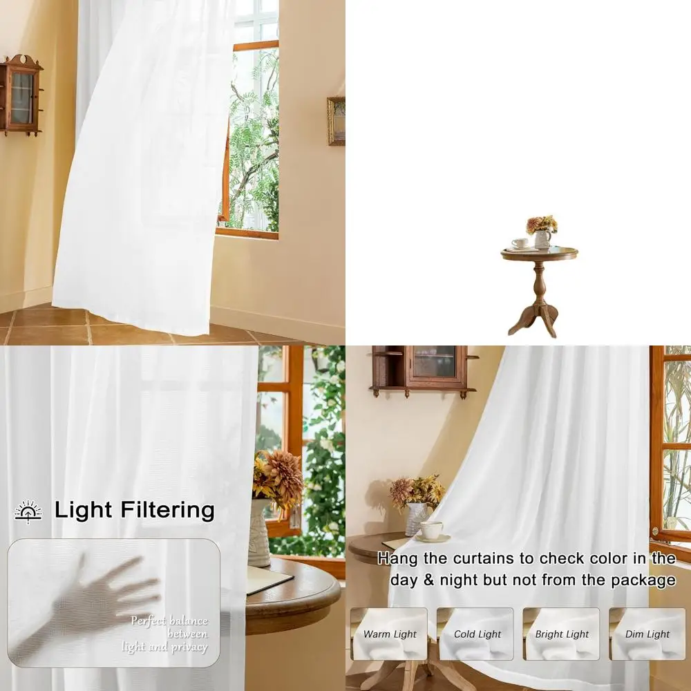 

Extra Wide Sheer Curtains 72 x 108, Pinch Pleated, Light Filtering, Breathable Voile, White, 2 Panels for Patio or Bedroom