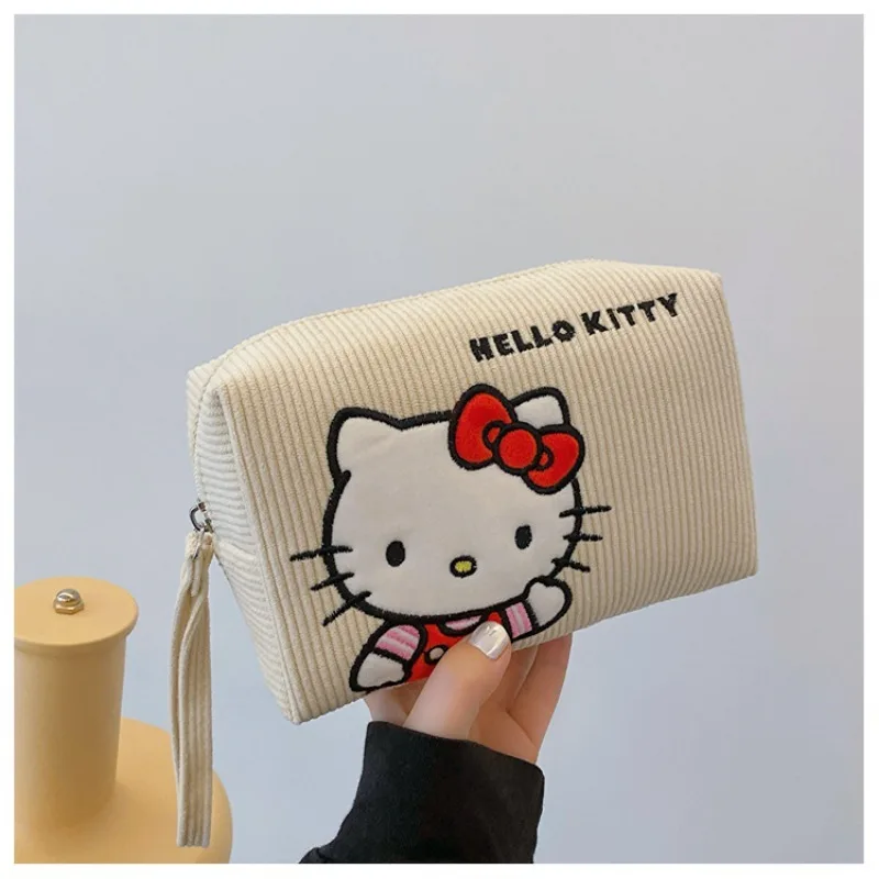 Sanrio Hello Kitty My Melody Cosmetic Bag Cartoon Portable Wash Bag Corduroy Cosmetic Hand Carry Storage Bag Coin Purse Gift