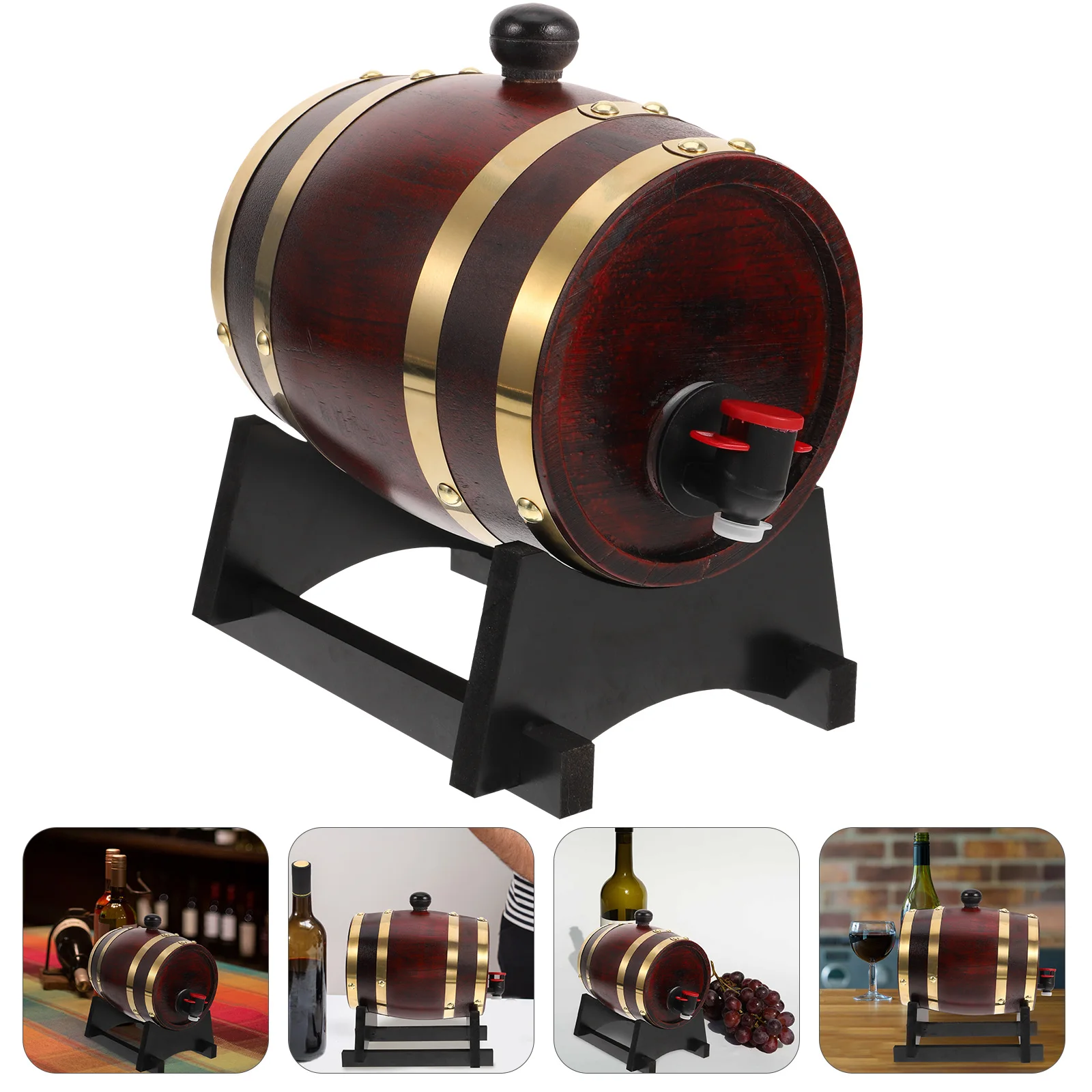 

Red Wine Barrel Drinking Dispenser Jug Whiskey Beverage Bucket Party Wood Water